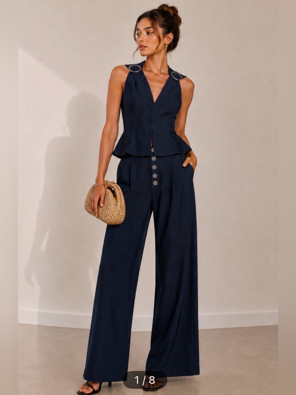 Navy Wide-Leg Jumpsuit with Peplum Top
